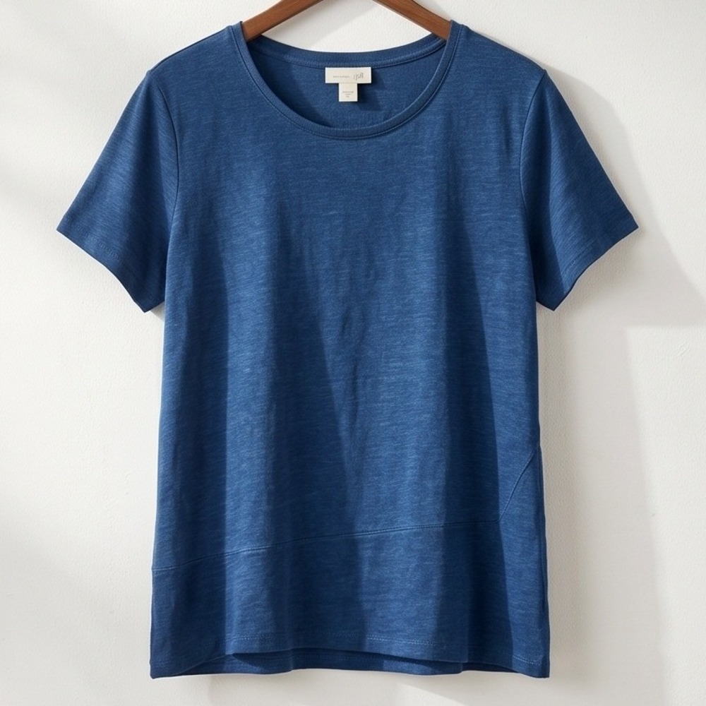 J. Jill XL Love Linen Teal Blue Short Sleeve Knit Tee Linen Breathable